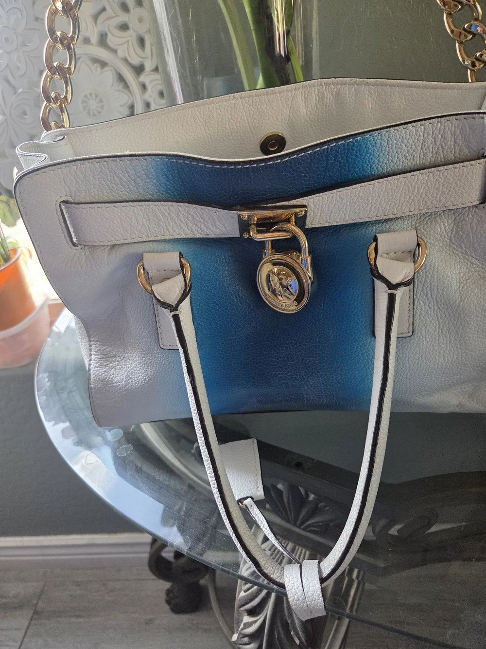 Michael Kors White & Blue Leather Shoulder Bag